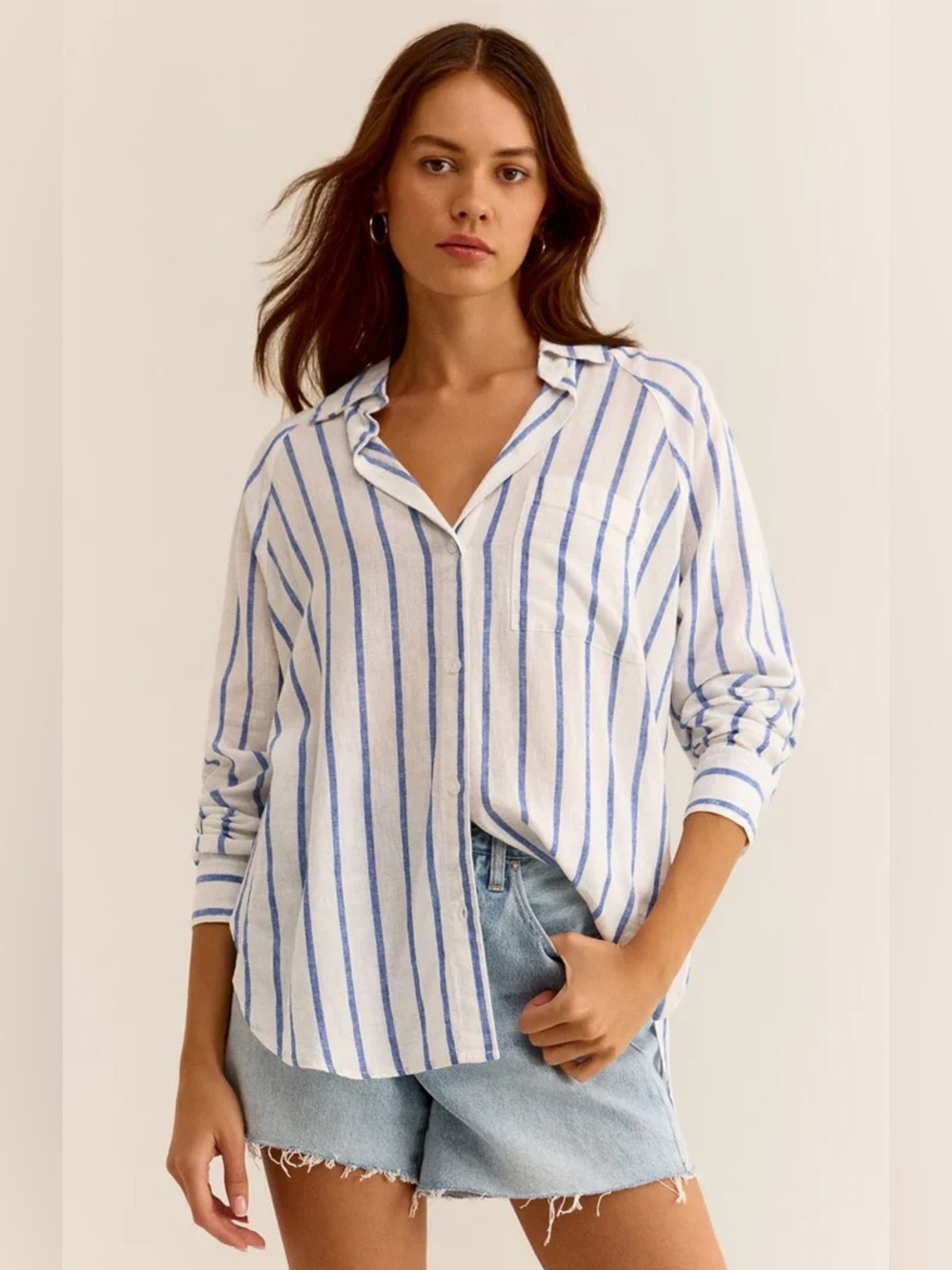 EUC Z Supply perfect linen top palace blue stripe medium